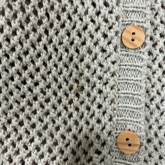 Vintage Linen Blend Open Knit Sleeveless Cardigan Sweater Vest Beige Tan Sz S - Picture 4 of 5
